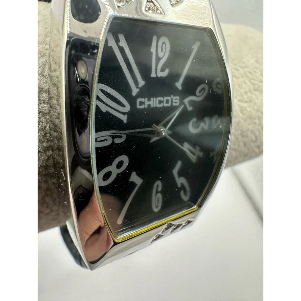 Chico's Womens Cuff Bangle Watch New Battery‎ Black Band 30MM 6.5